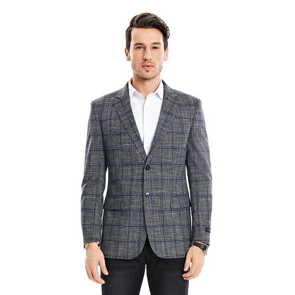 Grey Charcoal Glen Plaid Mens Textured Blazer by Tazzio